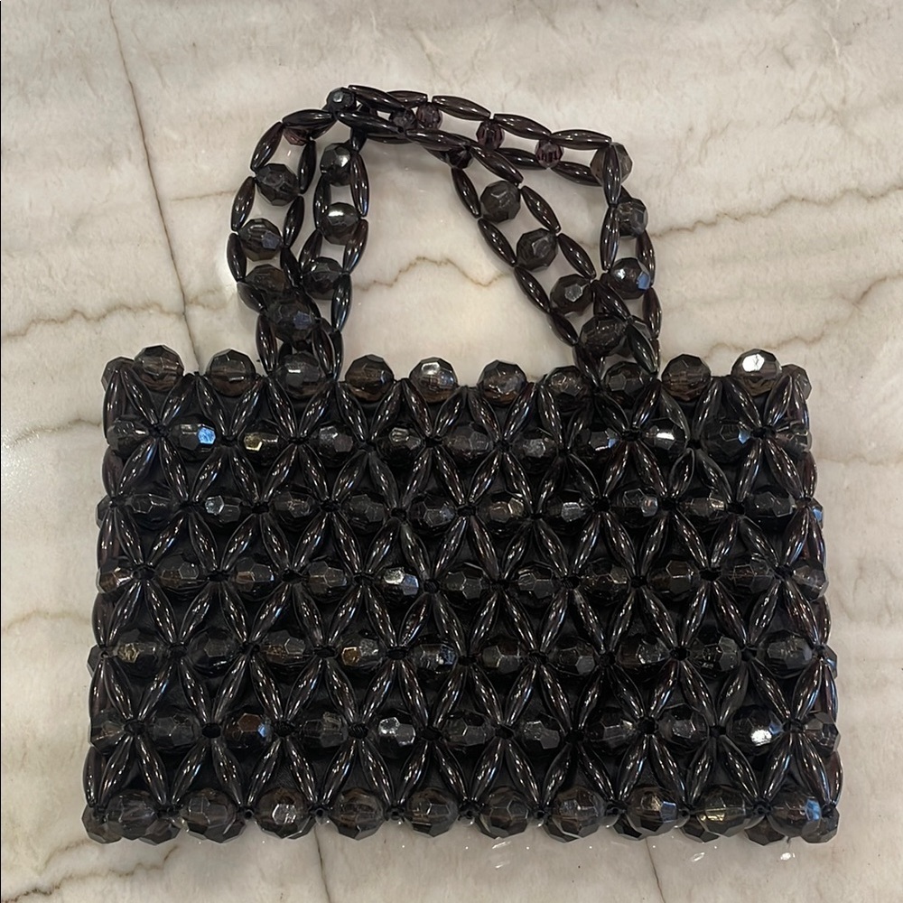 Bebe Black Mini Bag with Textured Lattice Design